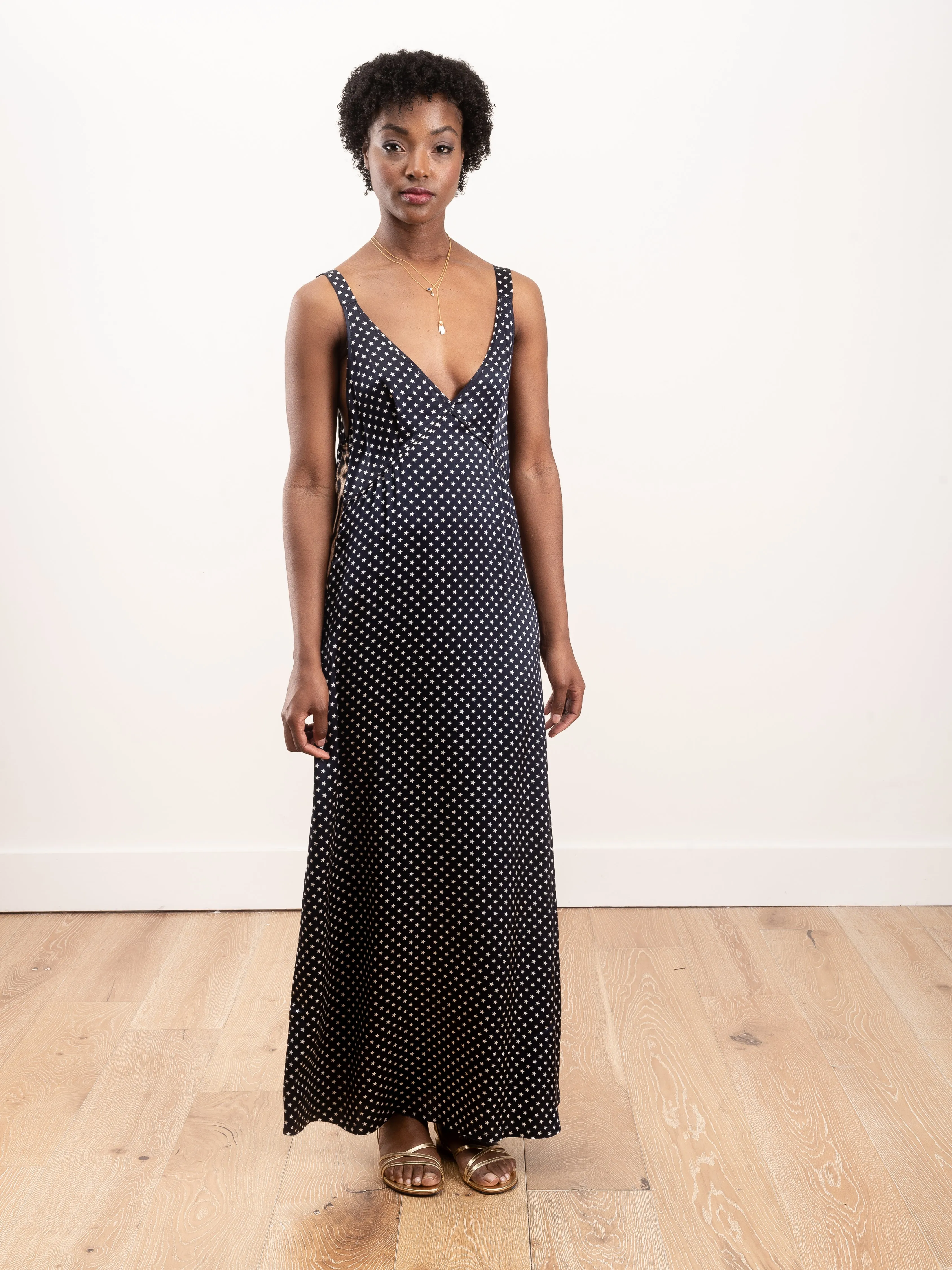 long wide slip dress - navy/leopard
