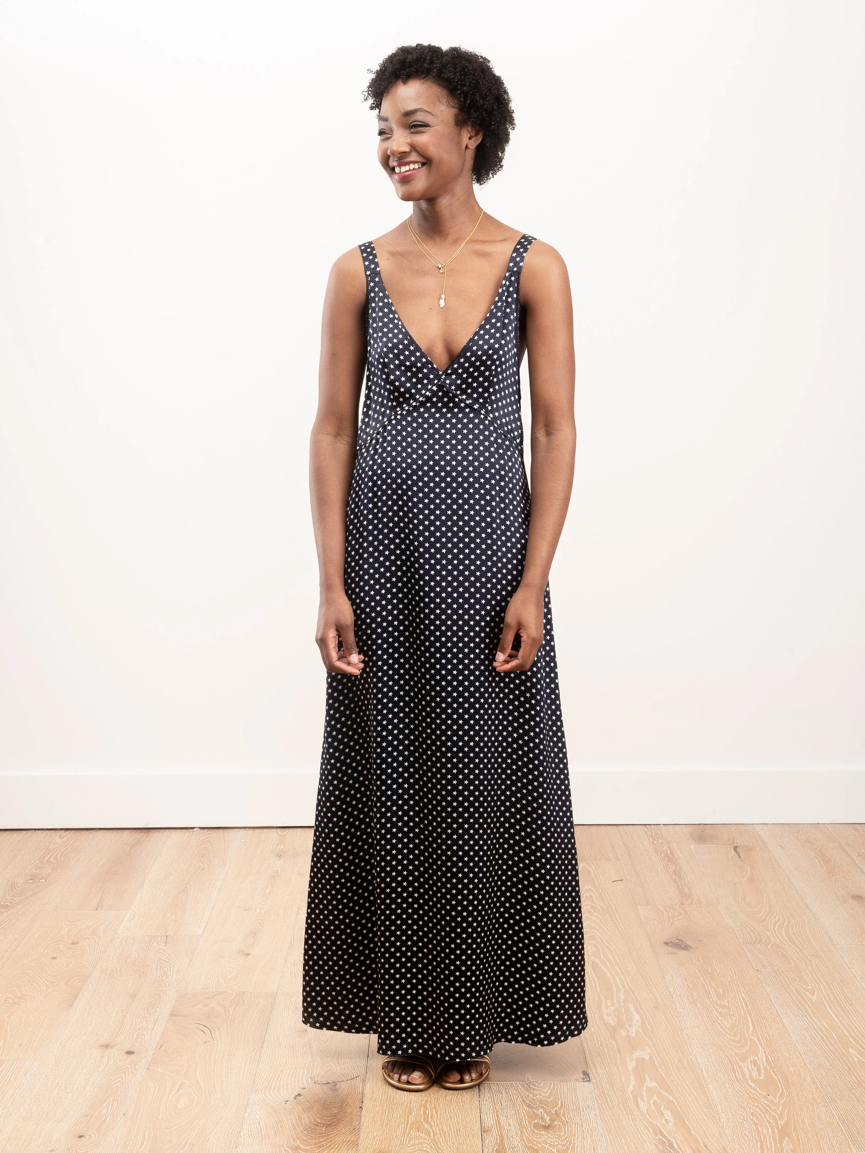 long wide slip dress - navy/leopard