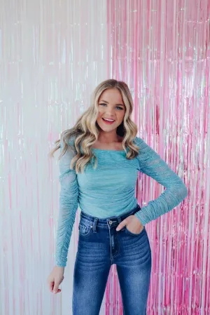 Look So Luxe Tinsel Puff Sleeve Top - Blue