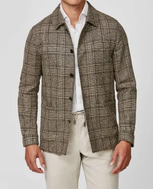 Loro Piana Lightweight Dark Taupe Bouclé Wool, Silk & Linen Blend with brown glencheck