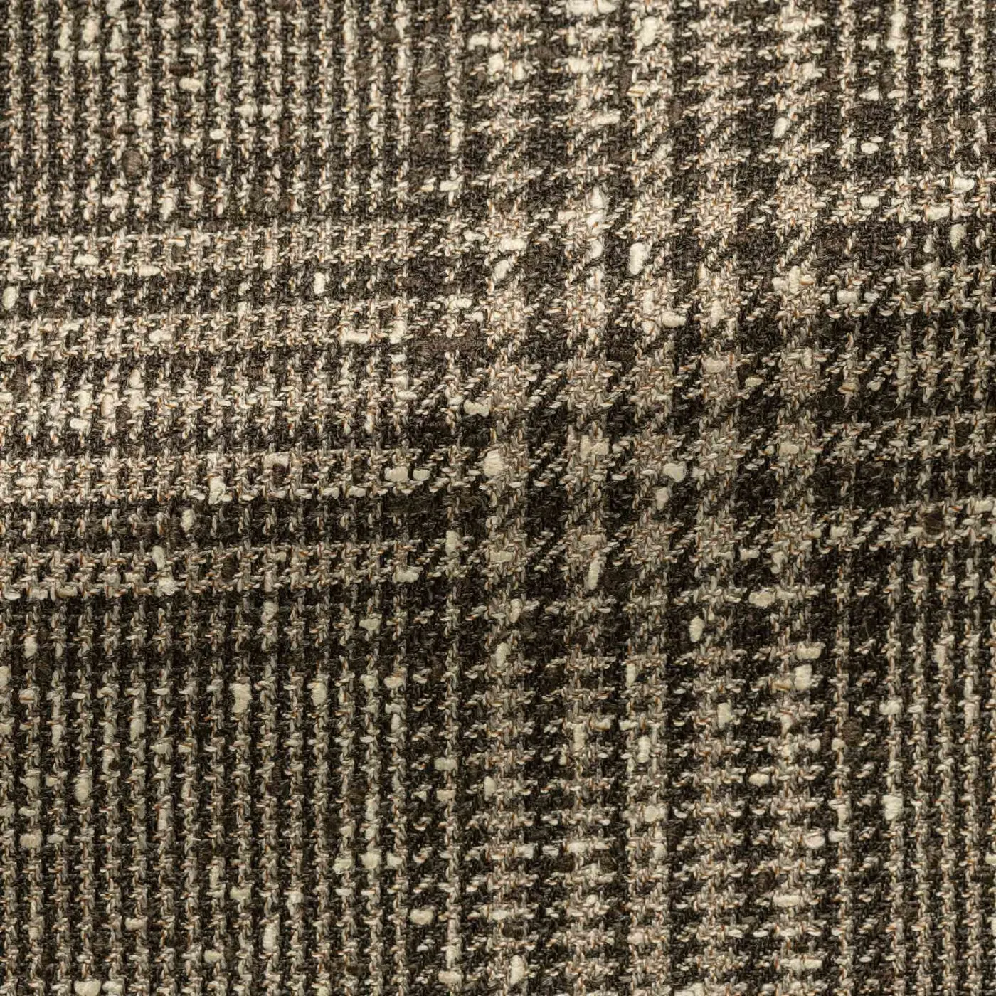 Loro Piana Lightweight Dark Taupe Bouclé Wool, Silk & Linen Blend with brown glencheck