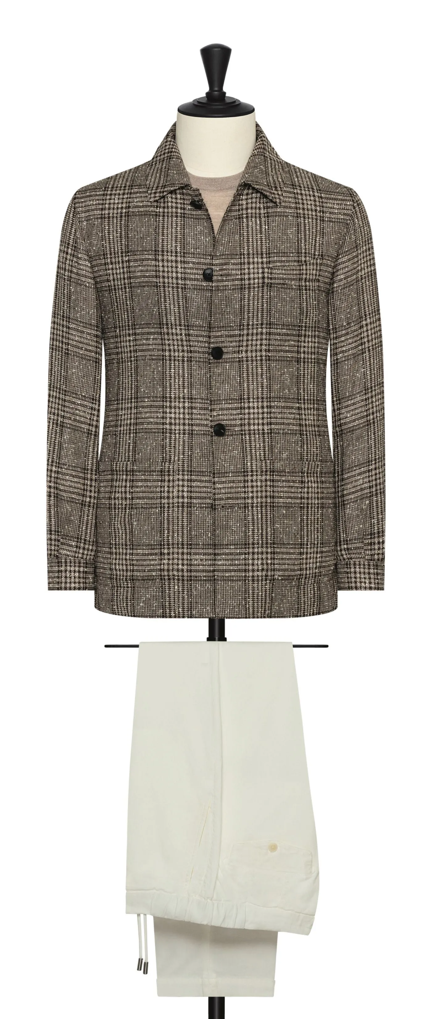Loro Piana Lightweight Dark Taupe Bouclé Wool, Silk & Linen Blend with brown glencheck