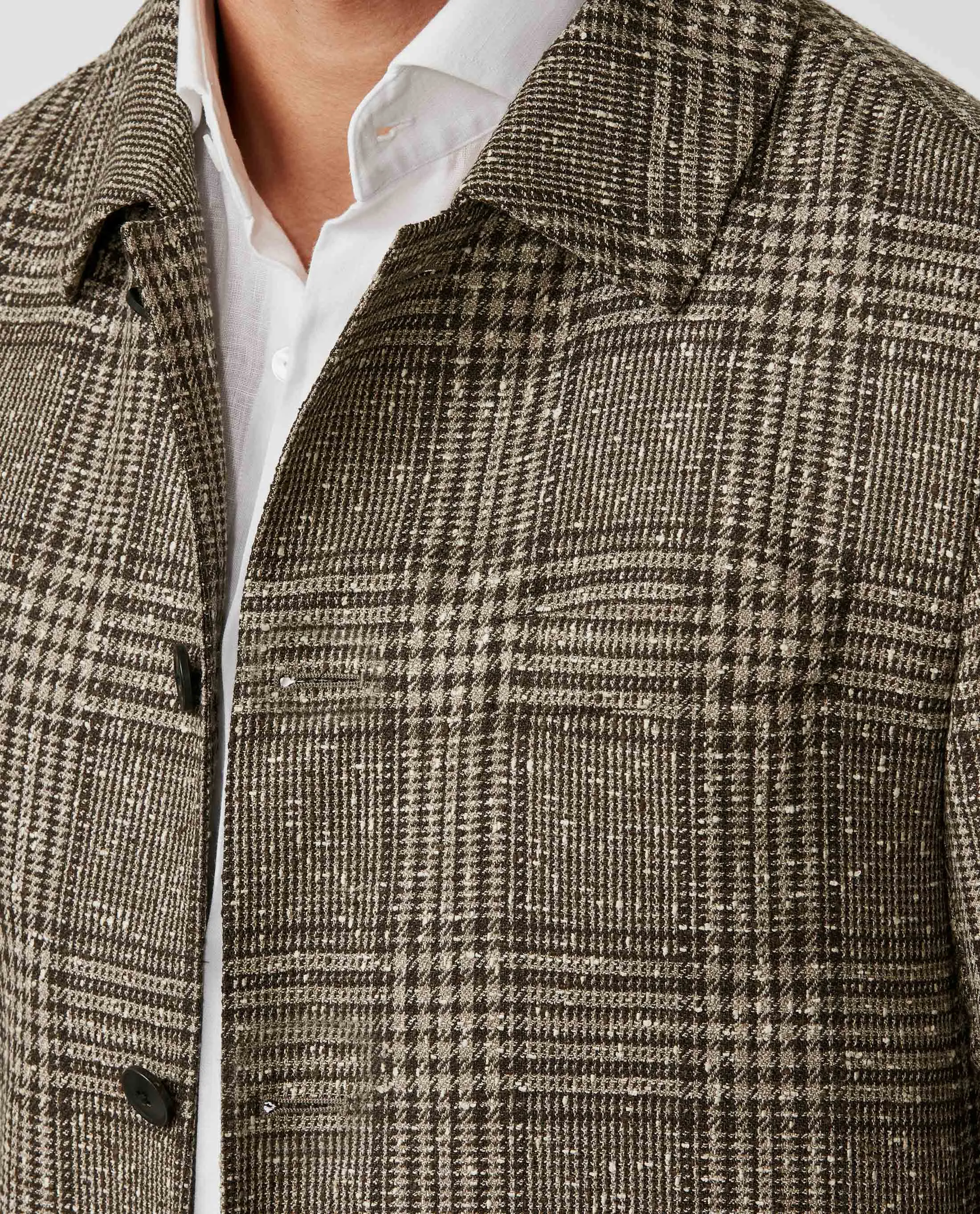 Loro Piana Lightweight Dark Taupe Bouclé Wool, Silk & Linen Blend with brown glencheck