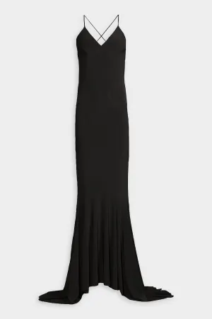 Low Back Slip Fishtail Gown in Black