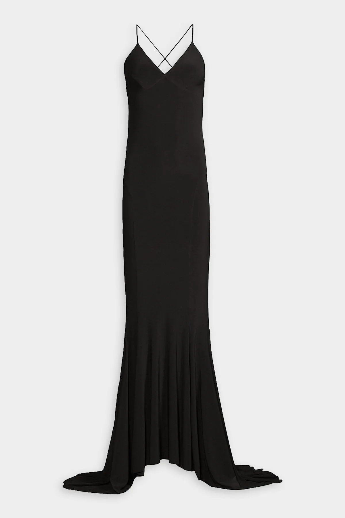 Low Back Slip Fishtail Gown in Black