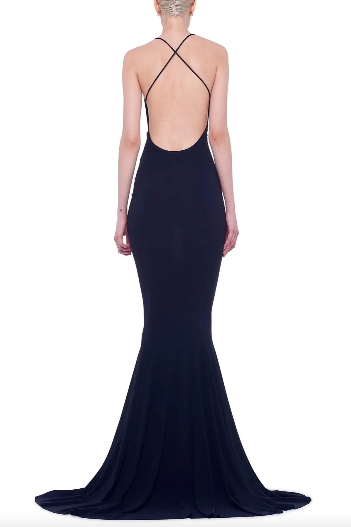 Low Back Slip Fishtail Gown in Black