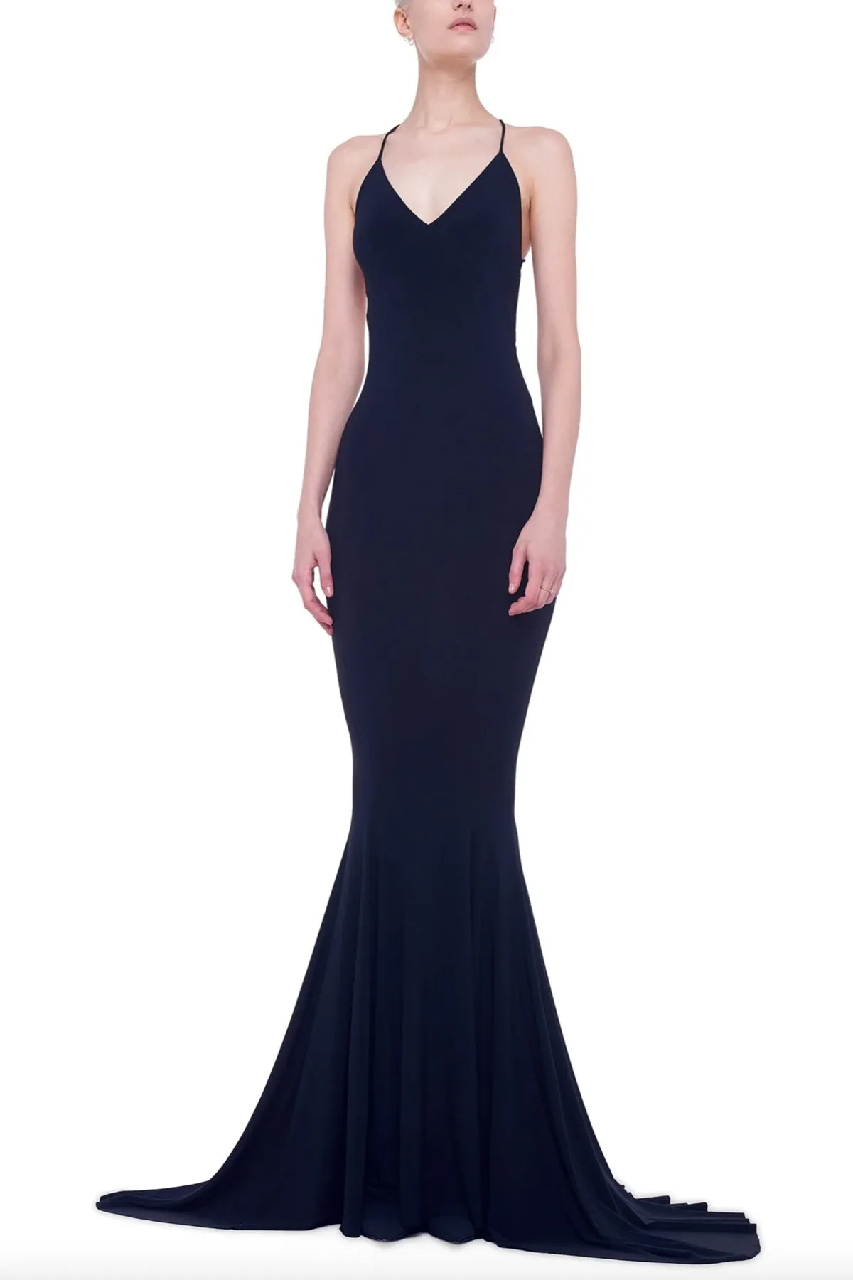 Low Back Slip Fishtail Gown in Black