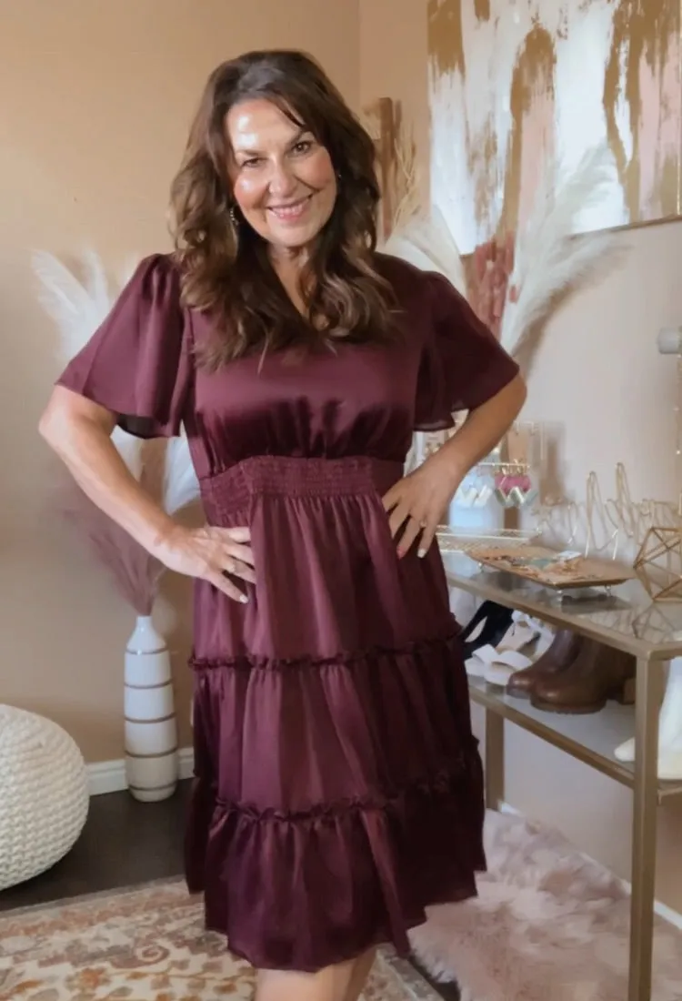 Marrissa 3 Tier V Neck Dress in Burgundy