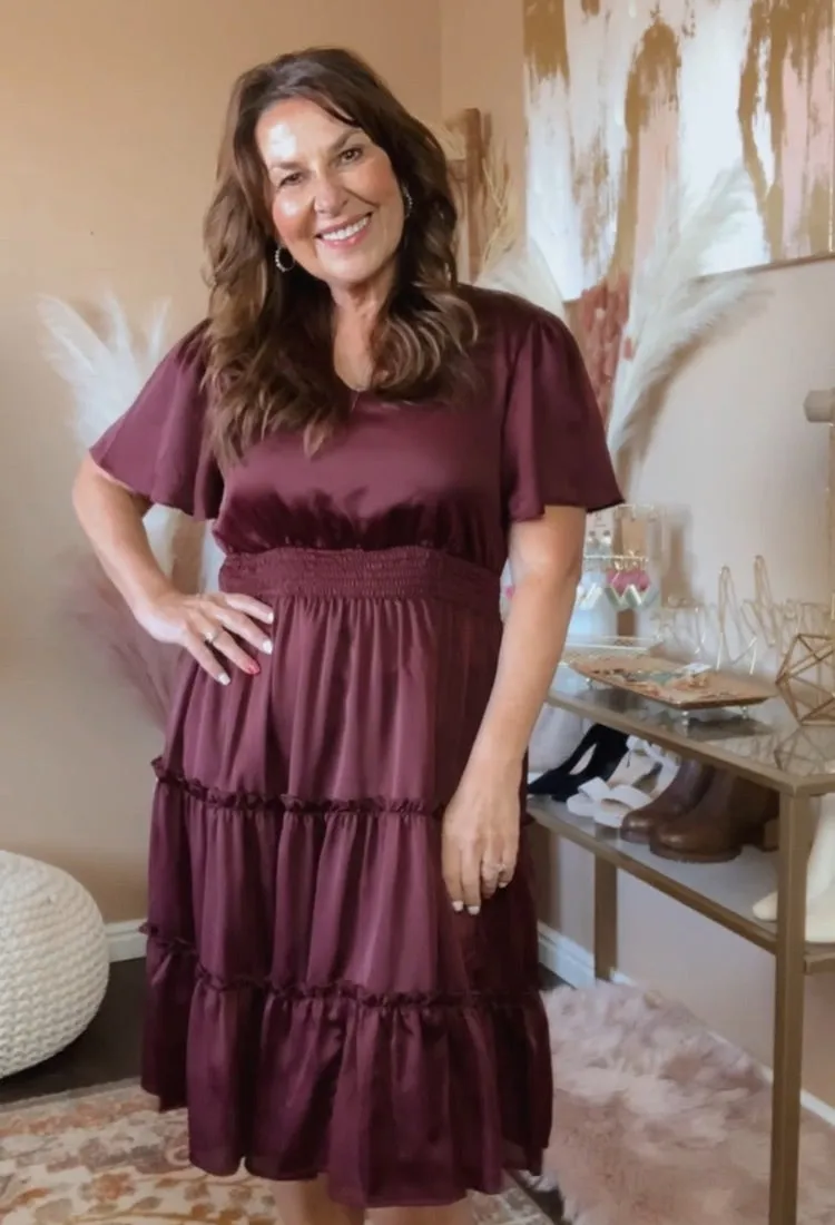 Marrissa 3 Tier V Neck Dress in Burgundy