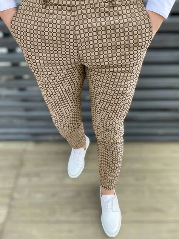 Men's Checkered Print Tapered Pants