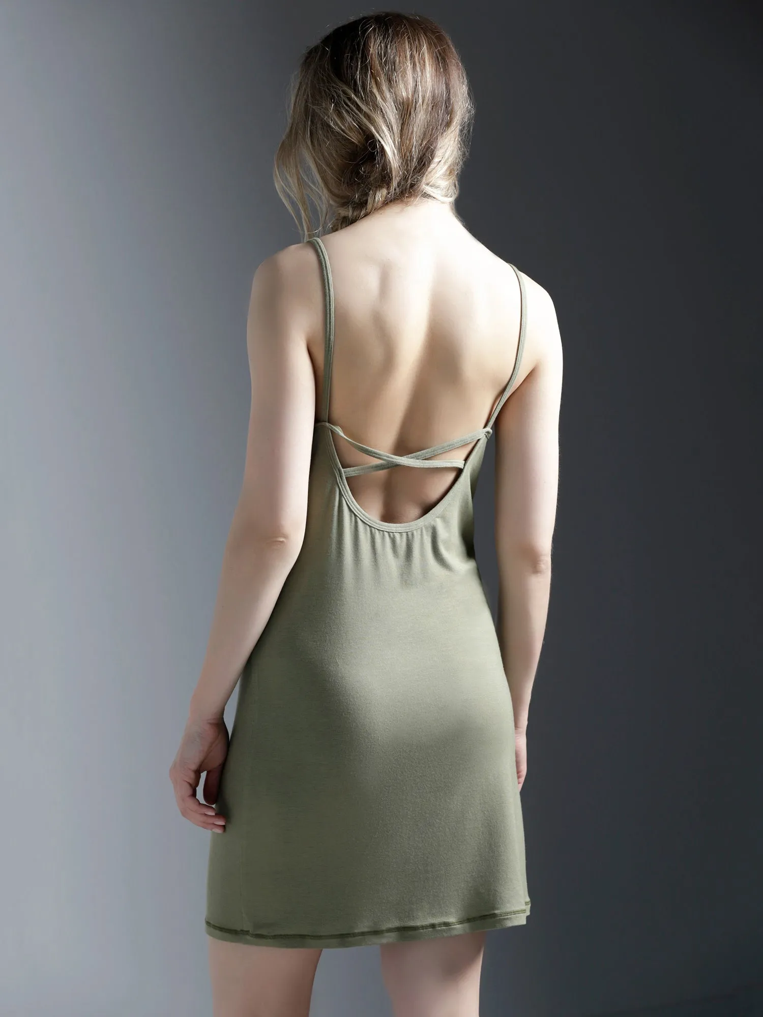 MINI SLIP DRESS, SAGE