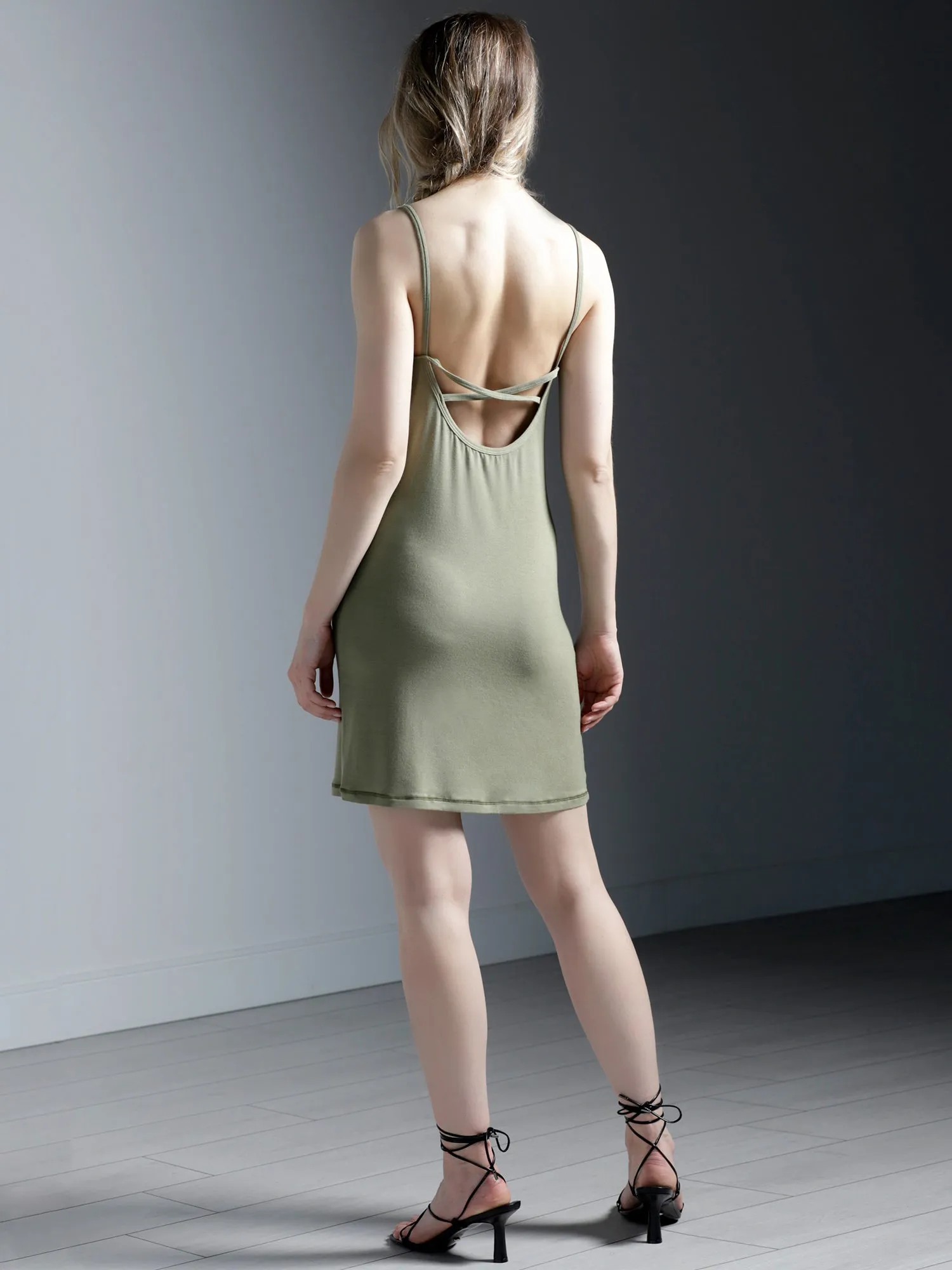MINI SLIP DRESS, SAGE
