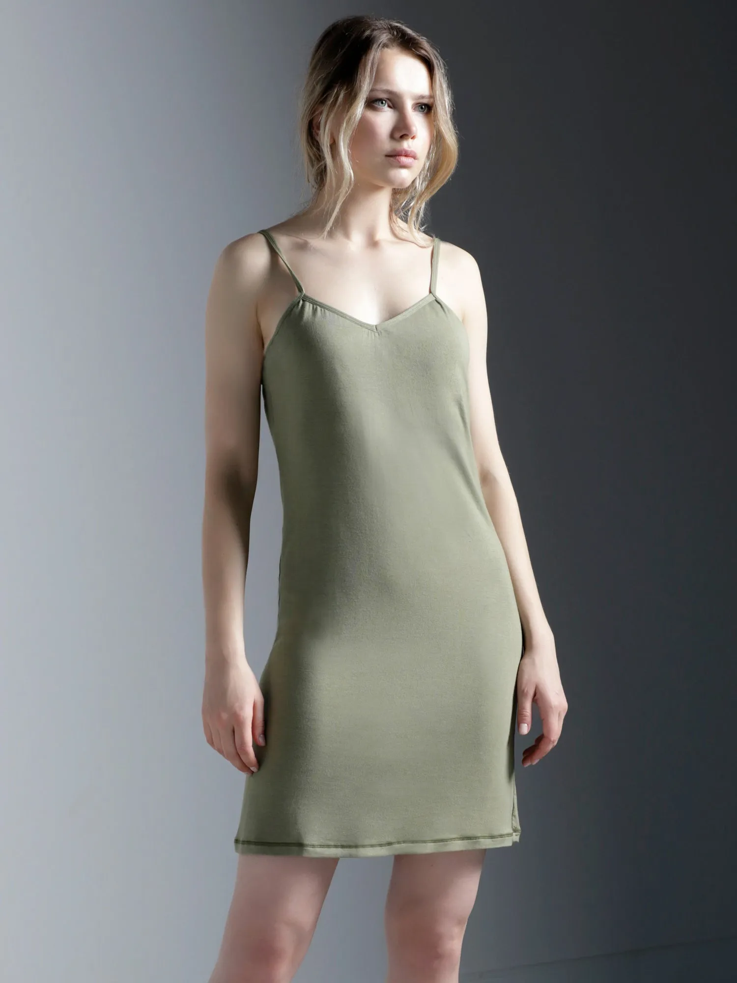 MINI SLIP DRESS, SAGE