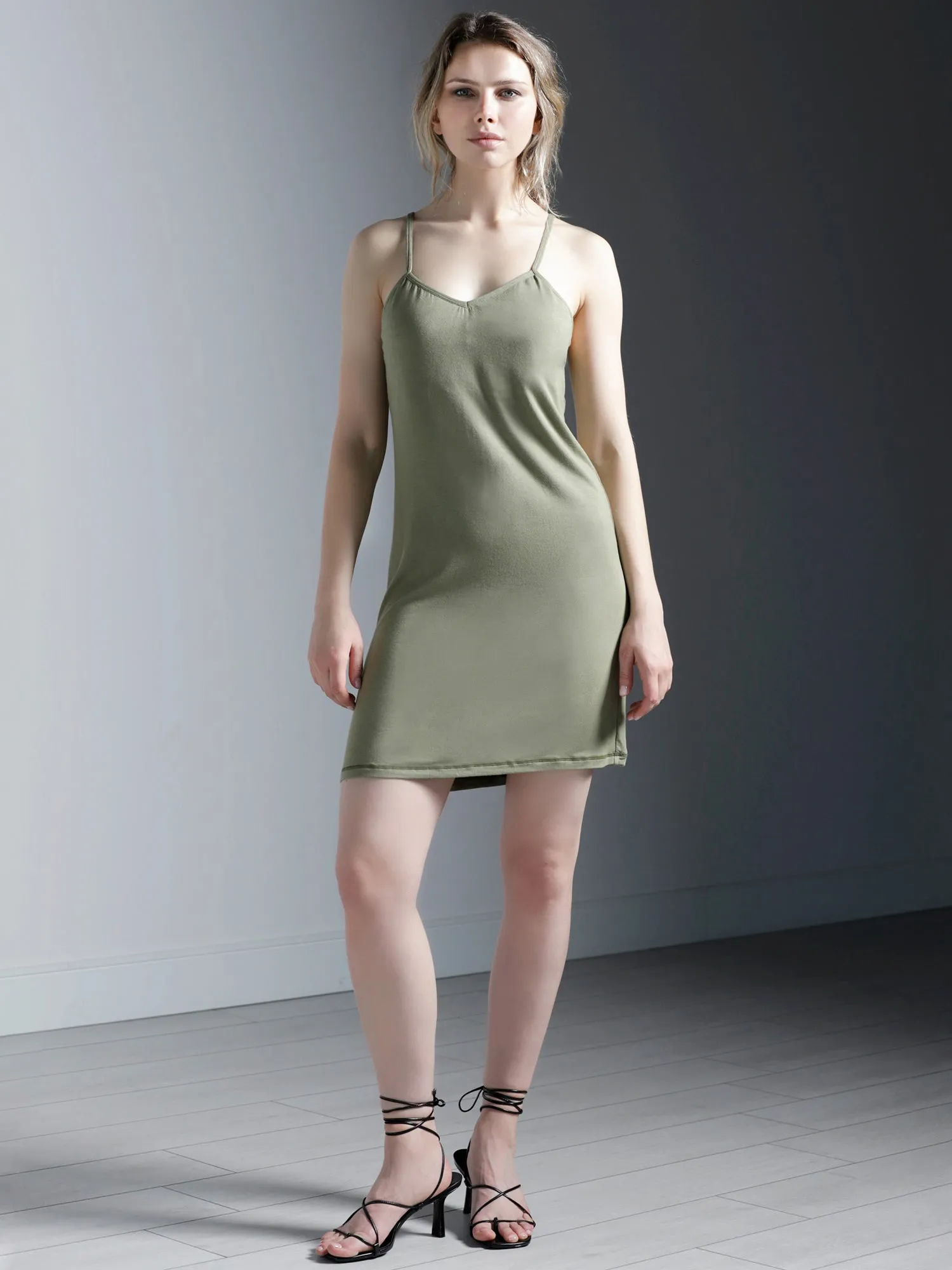 MINI SLIP DRESS, SAGE