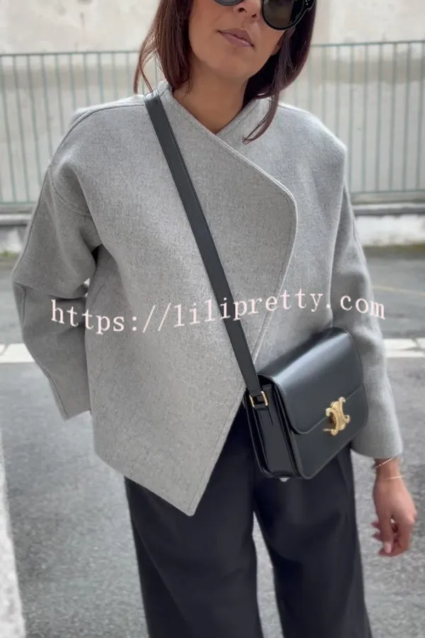 Minimalism and Structure Faux Wool Lapel Long Sleeve Loose Jacket