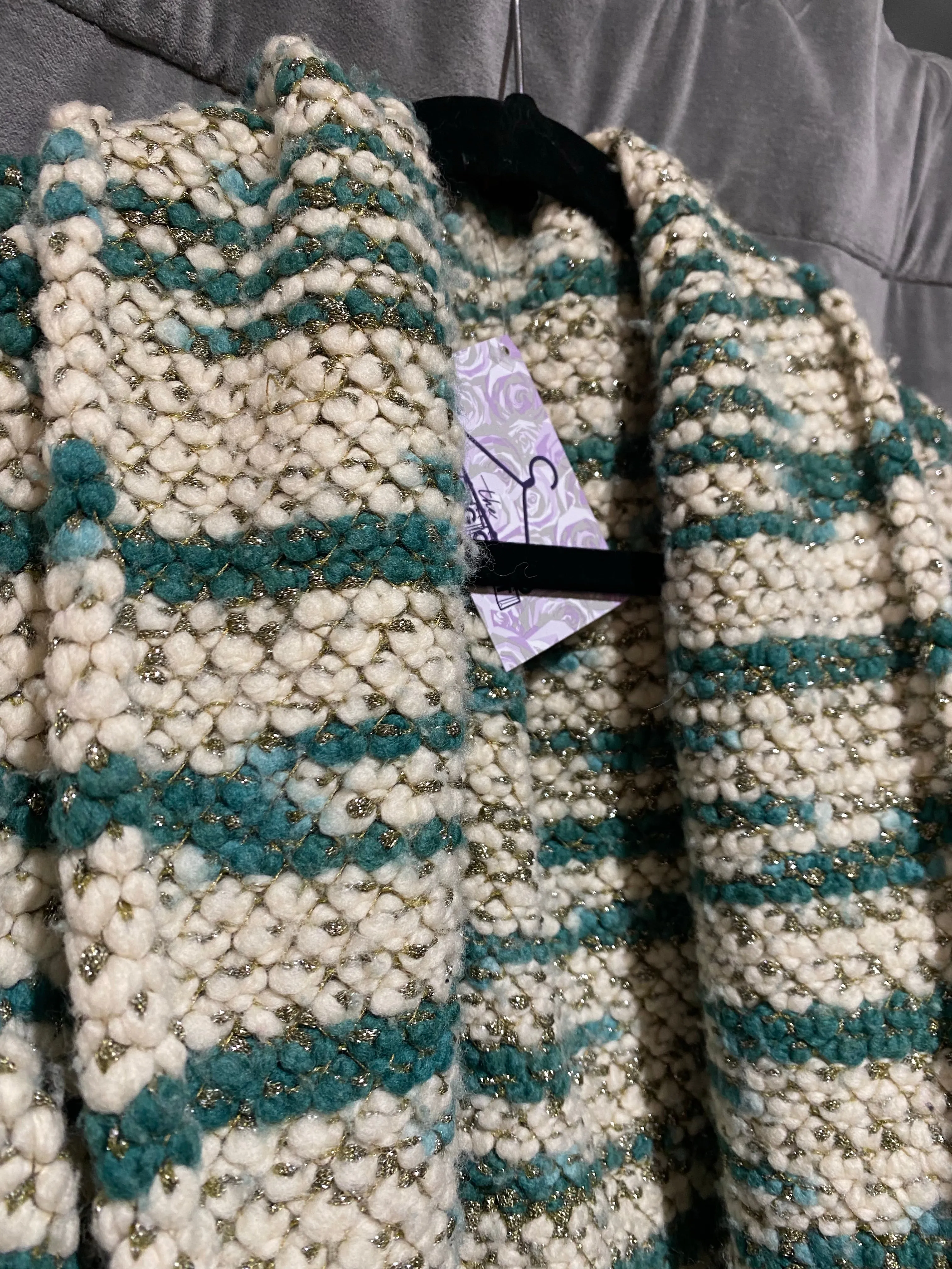 Missoni Knit White, Teal and Silver Cardigan Sweater