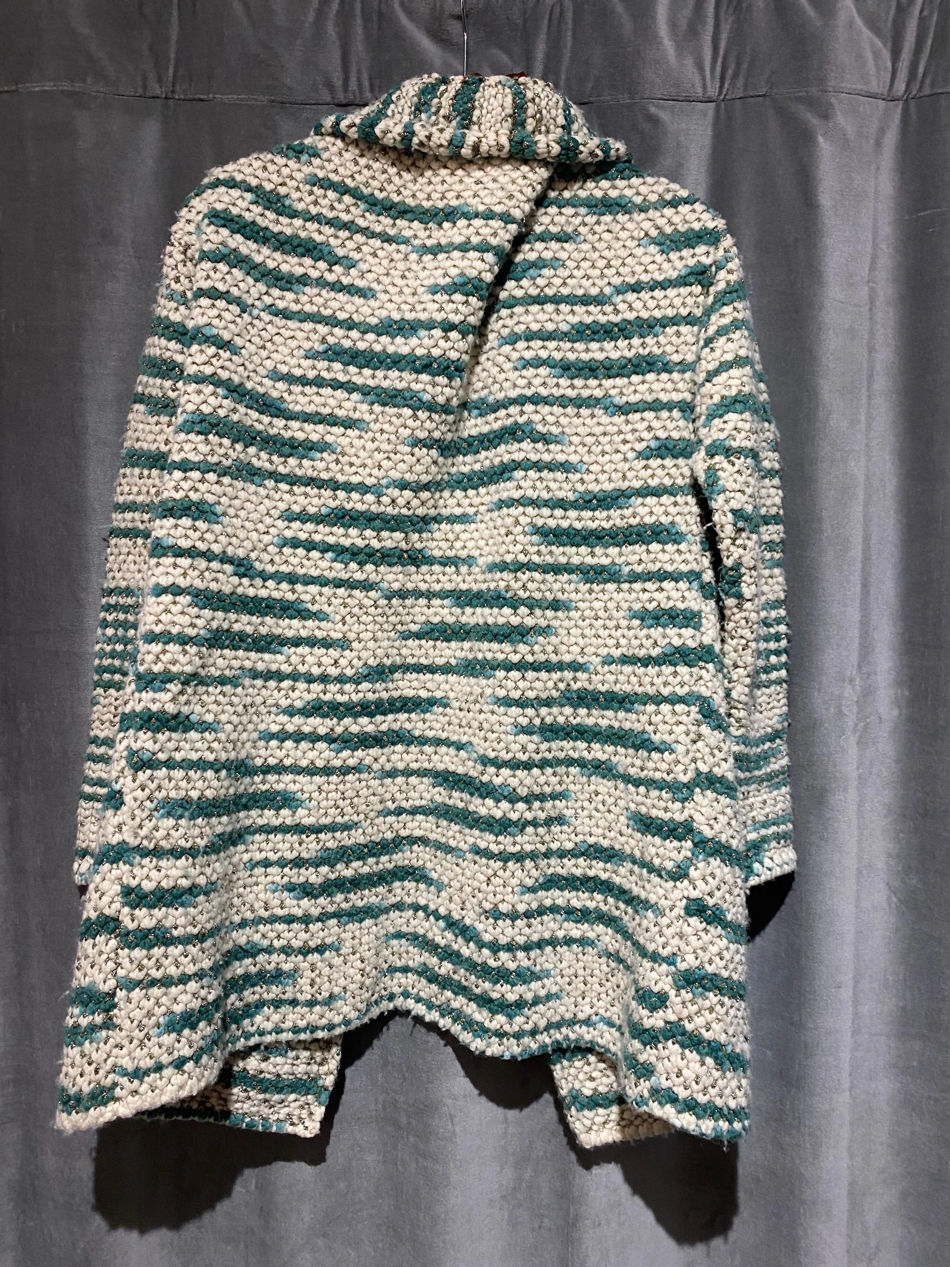 Missoni Knit White, Teal and Silver Cardigan Sweater