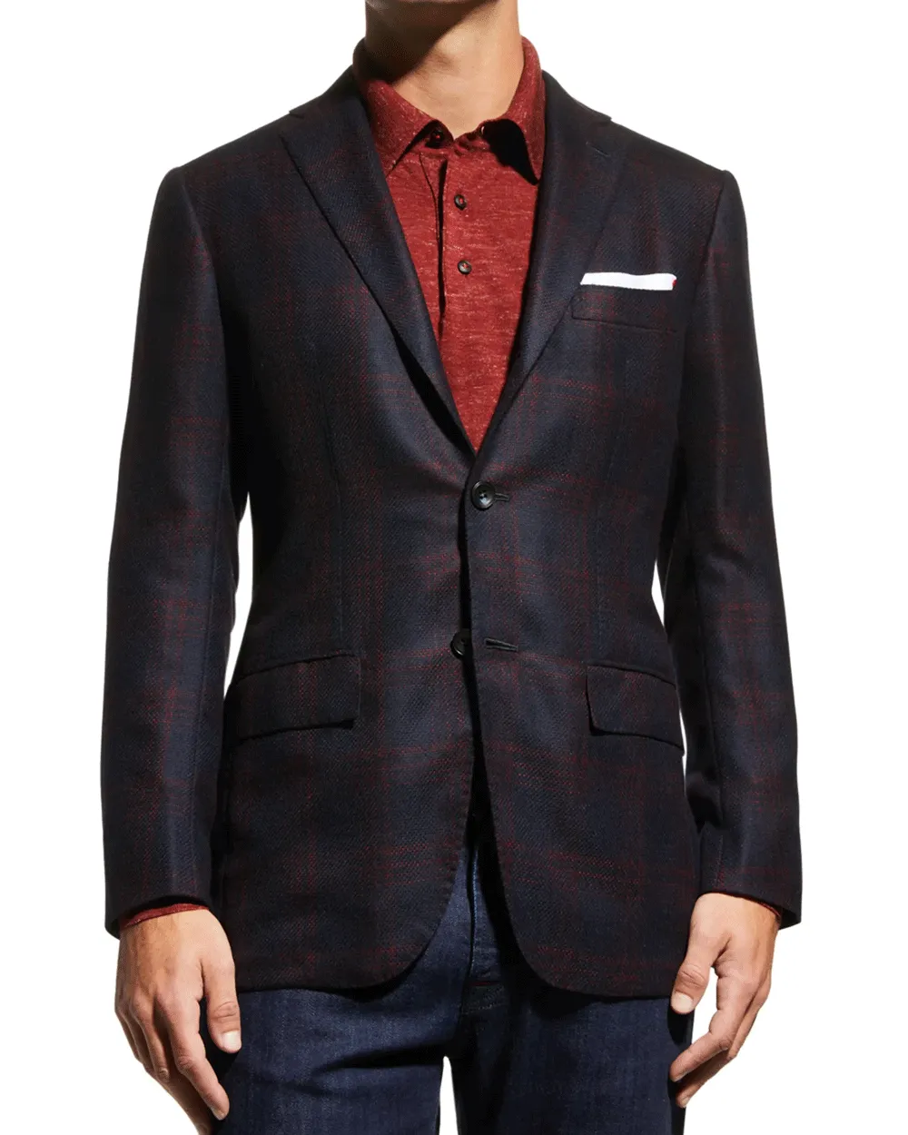 Navy and Berry Plaid Cashmere Sportcoat