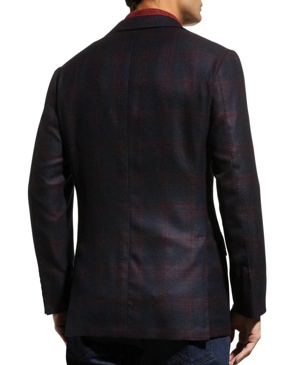 Navy and Berry Plaid Cashmere Sportcoat