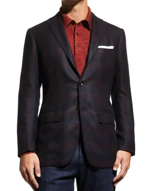 Navy and Berry Plaid Cashmere Sportcoat
