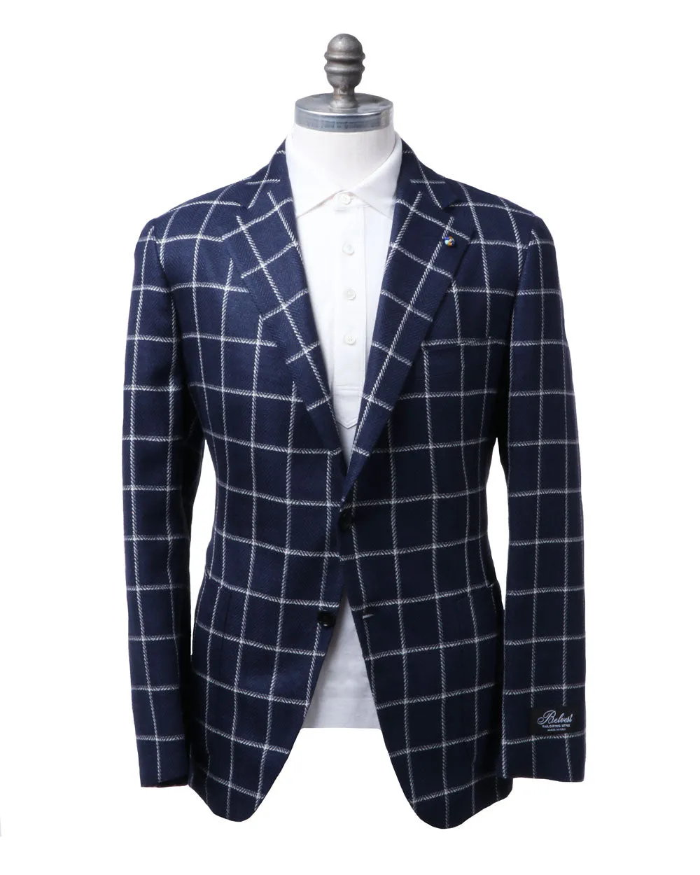 Navy Blue and White Plaid Sportcoat