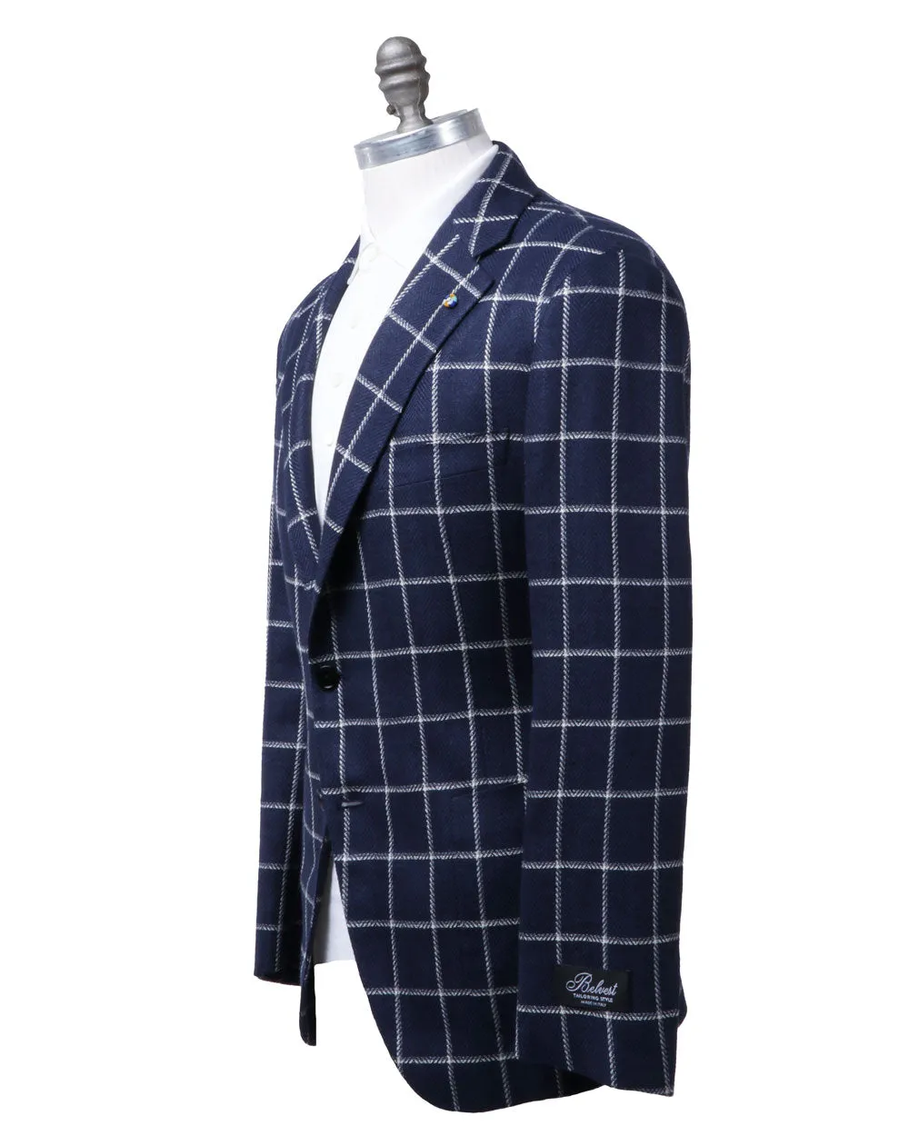 Navy Blue and White Plaid Sportcoat