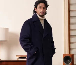 Navy Double-Breasted Wool Coat