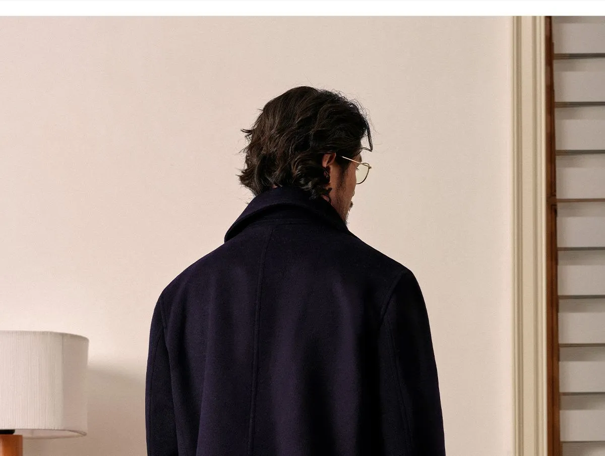 Navy Double-Breasted Wool Coat