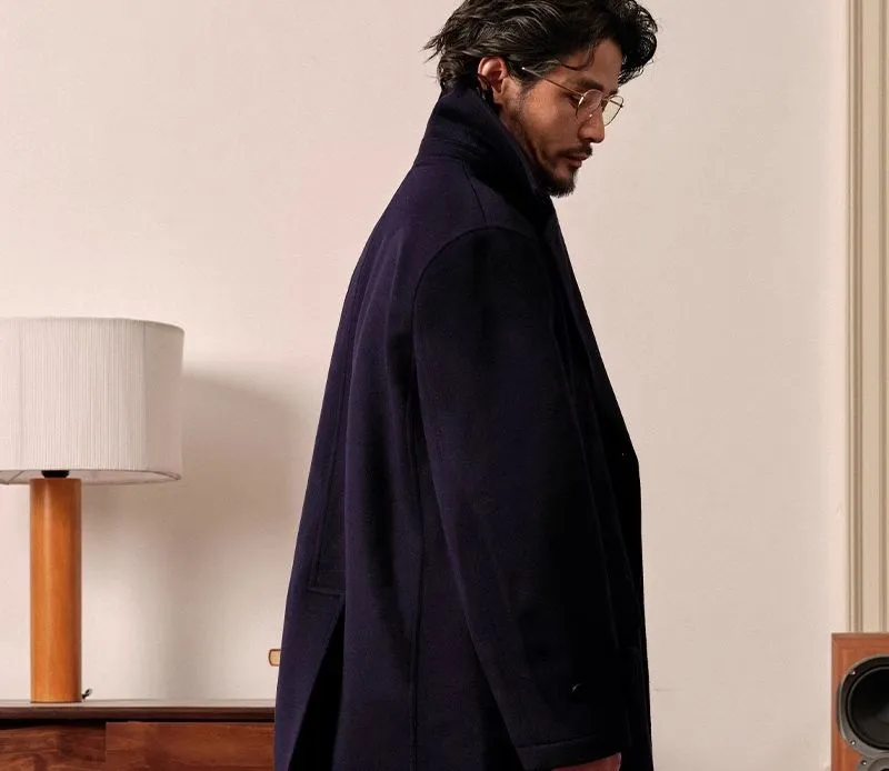 Navy Double-Breasted Wool Coat