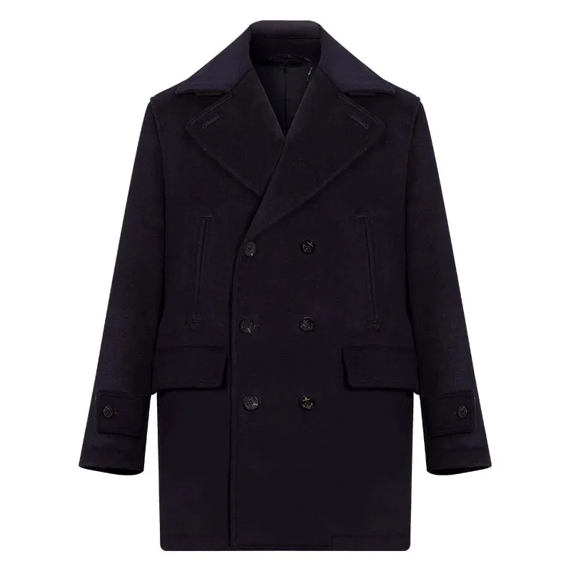 Navy Double-Breasted Wool Coat