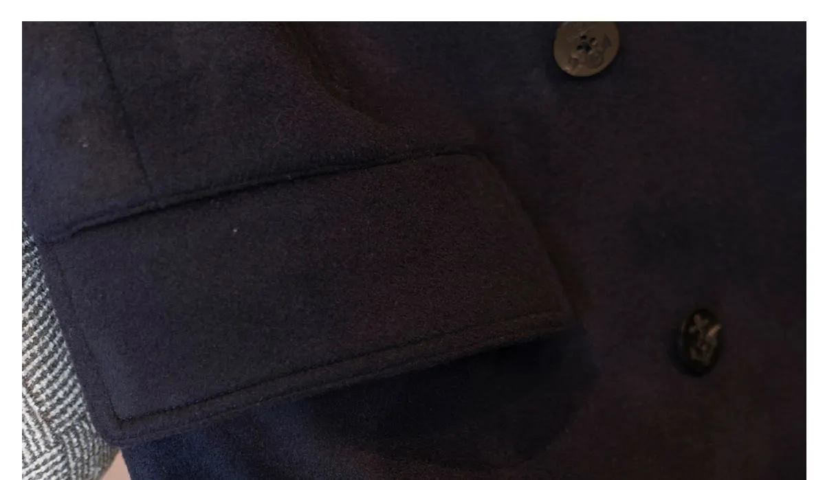 Navy Double-Breasted Wool Coat