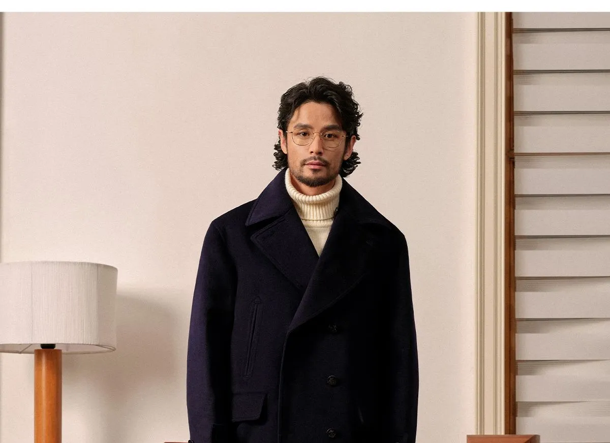 Navy Double-Breasted Wool Coat