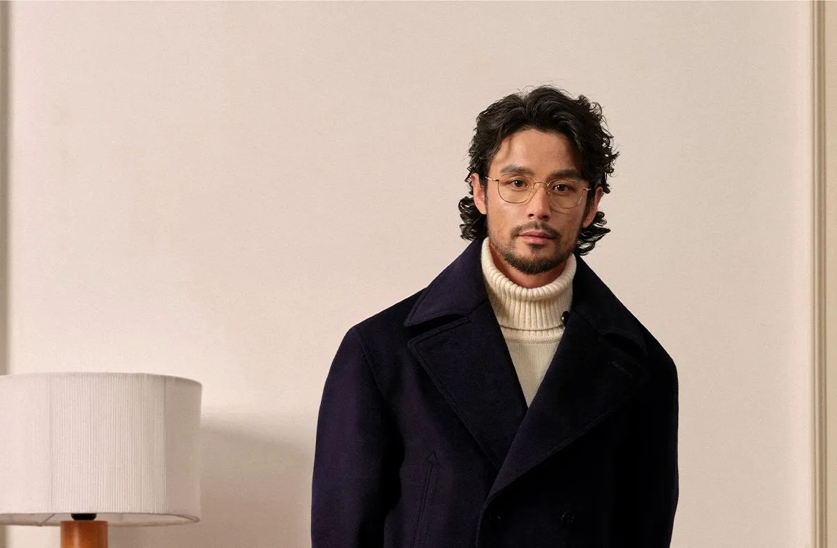 Navy Double-Breasted Wool Coat