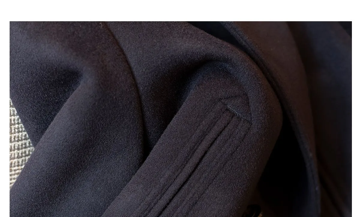 Navy Double-Breasted Wool Coat