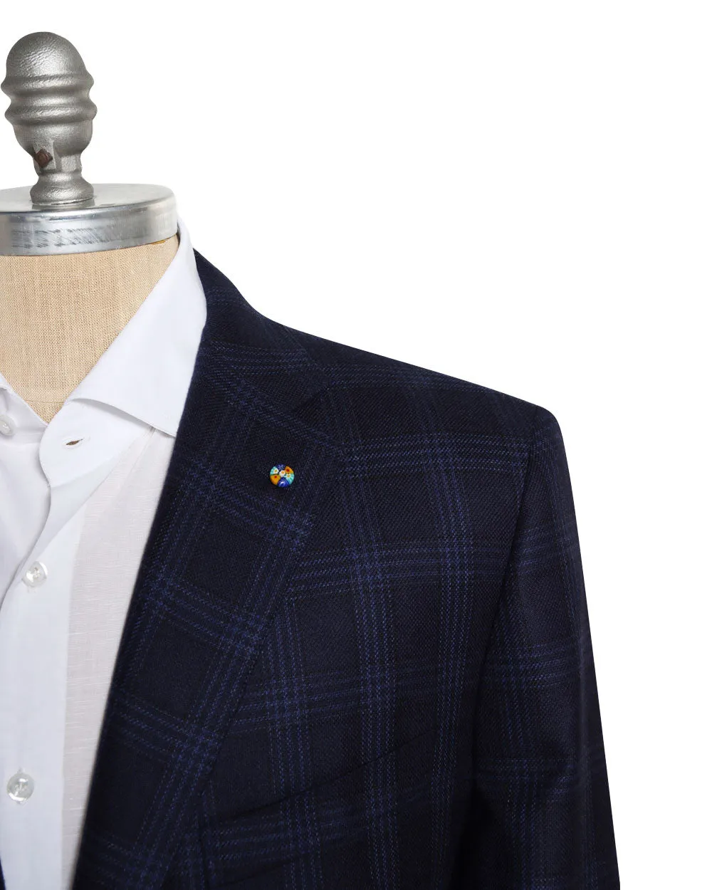 Navy Silk Blend Plaid Sportcoat