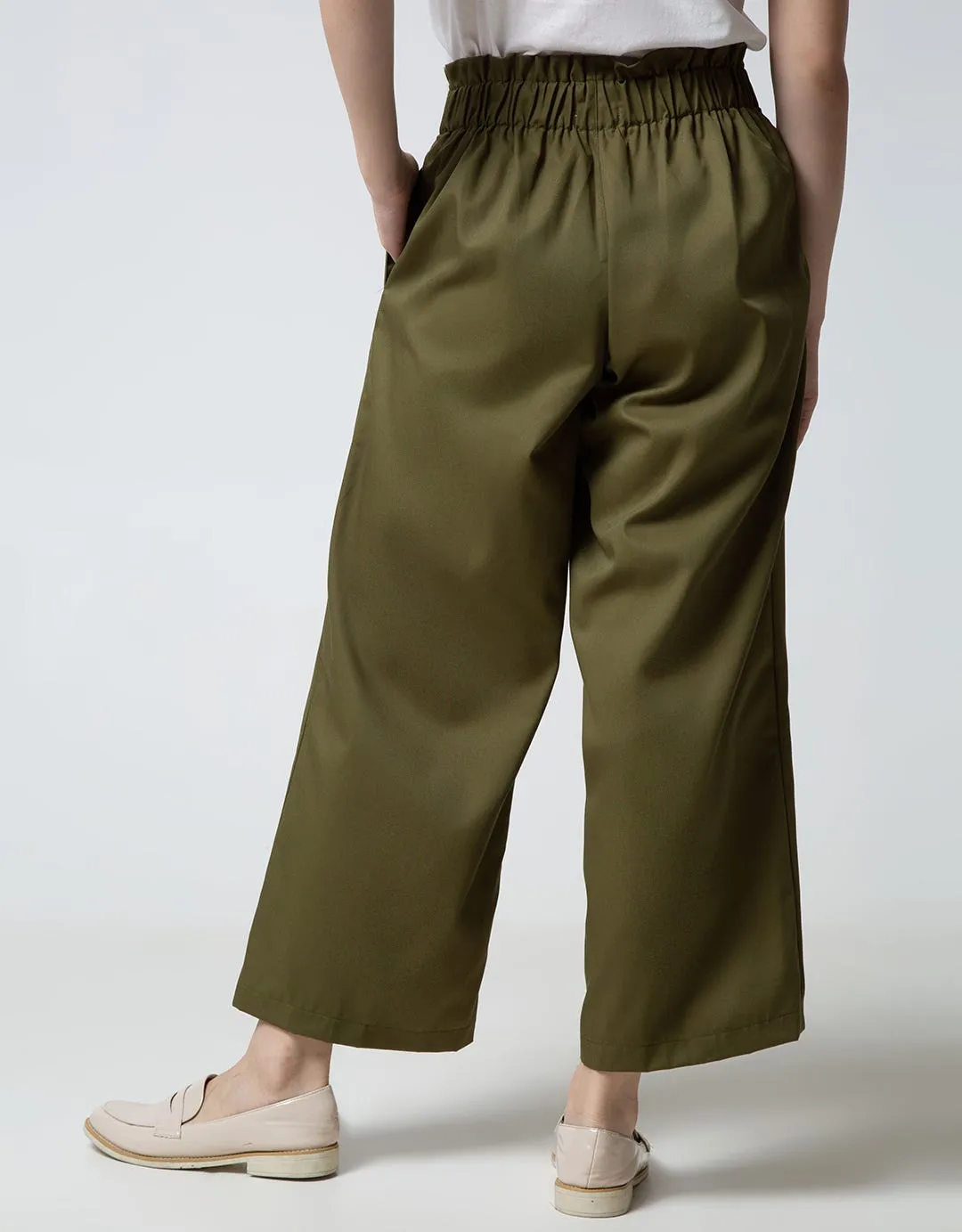 Nevada Long Pants Woven Solid With Paperbag Waist And Palazzo