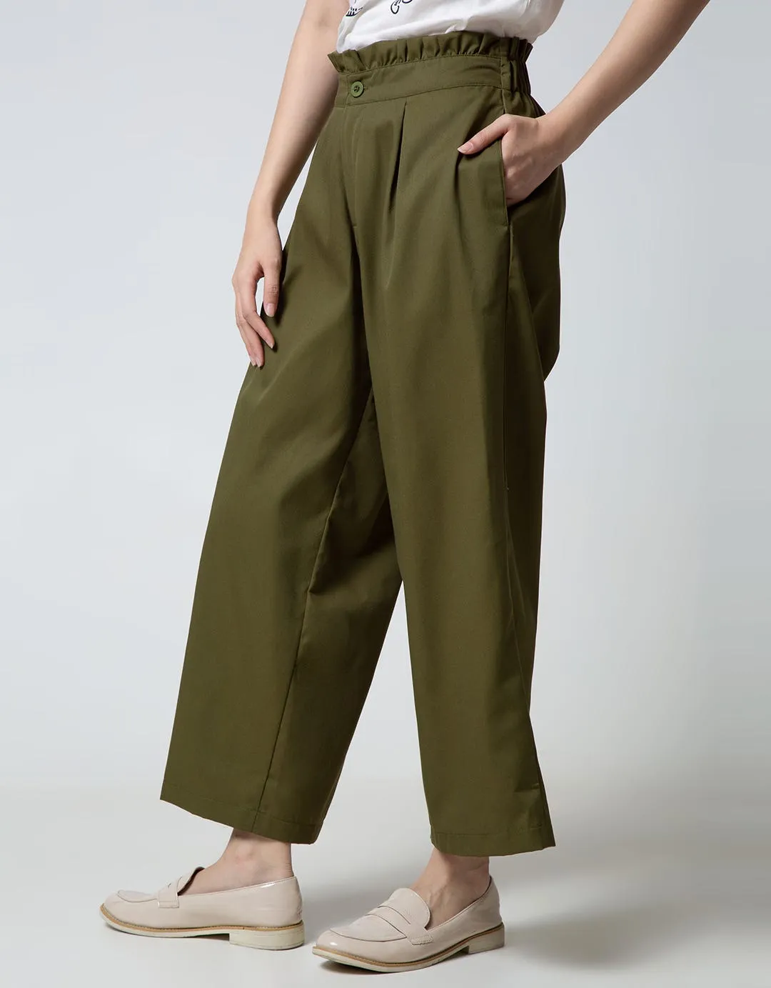 Nevada Long Pants Woven Solid With Paperbag Waist And Palazzo