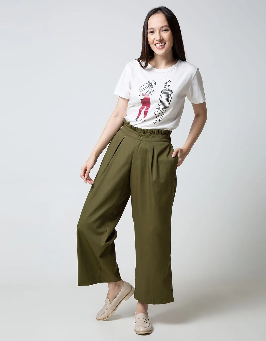 Nevada Long Pants Woven Solid With Paperbag Waist And Palazzo