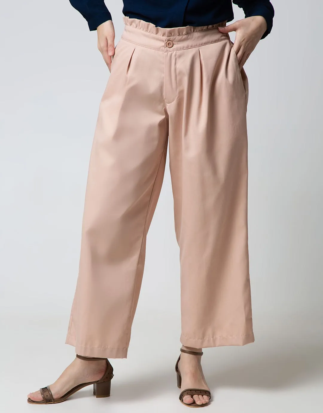 Nevada Long Pants Woven Solid With Paperbag Waist And Palazzo