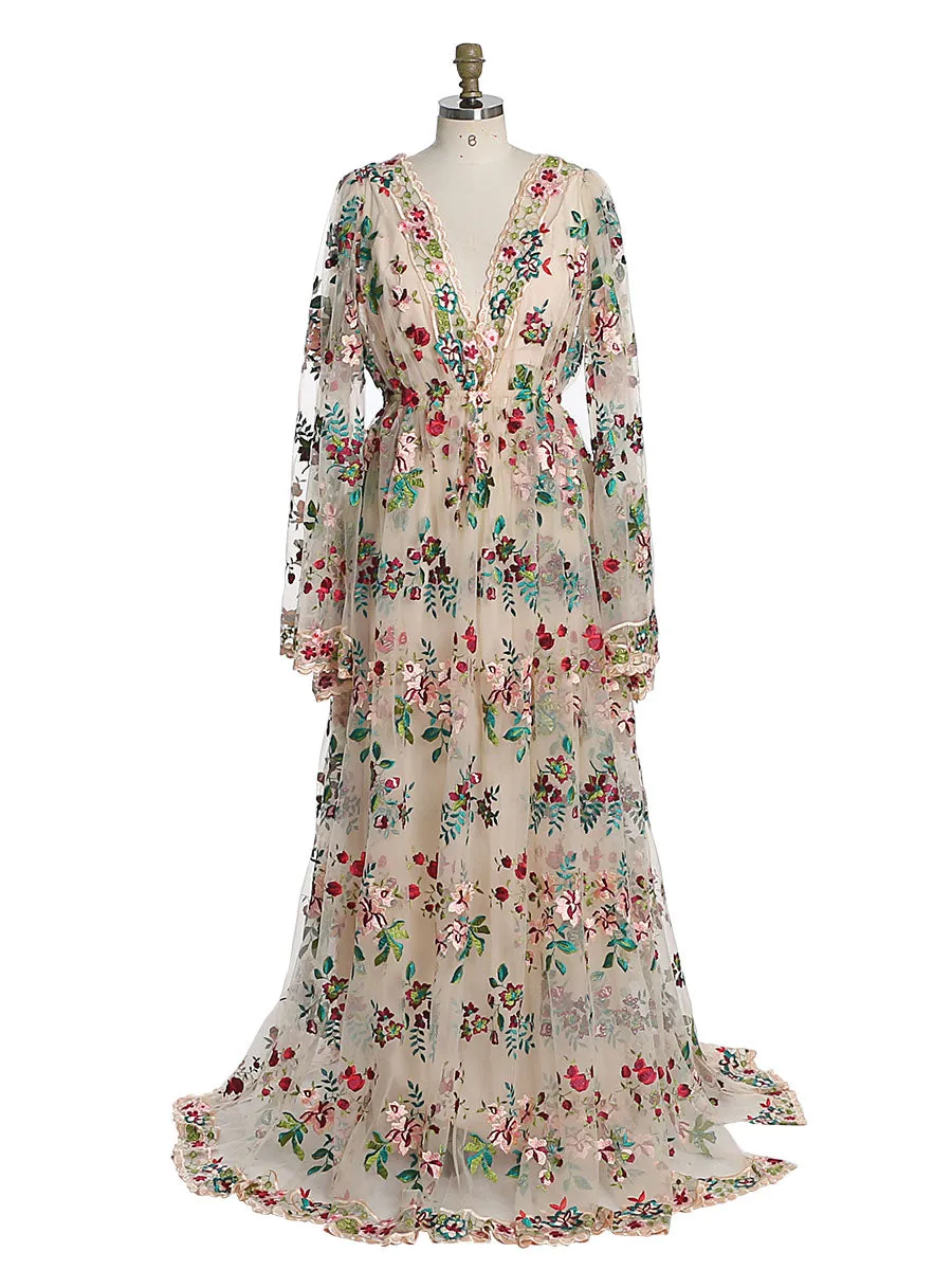 New Embroidery Lace Maternity Dress for Baby Shower Photo Shoot Gown YW231000