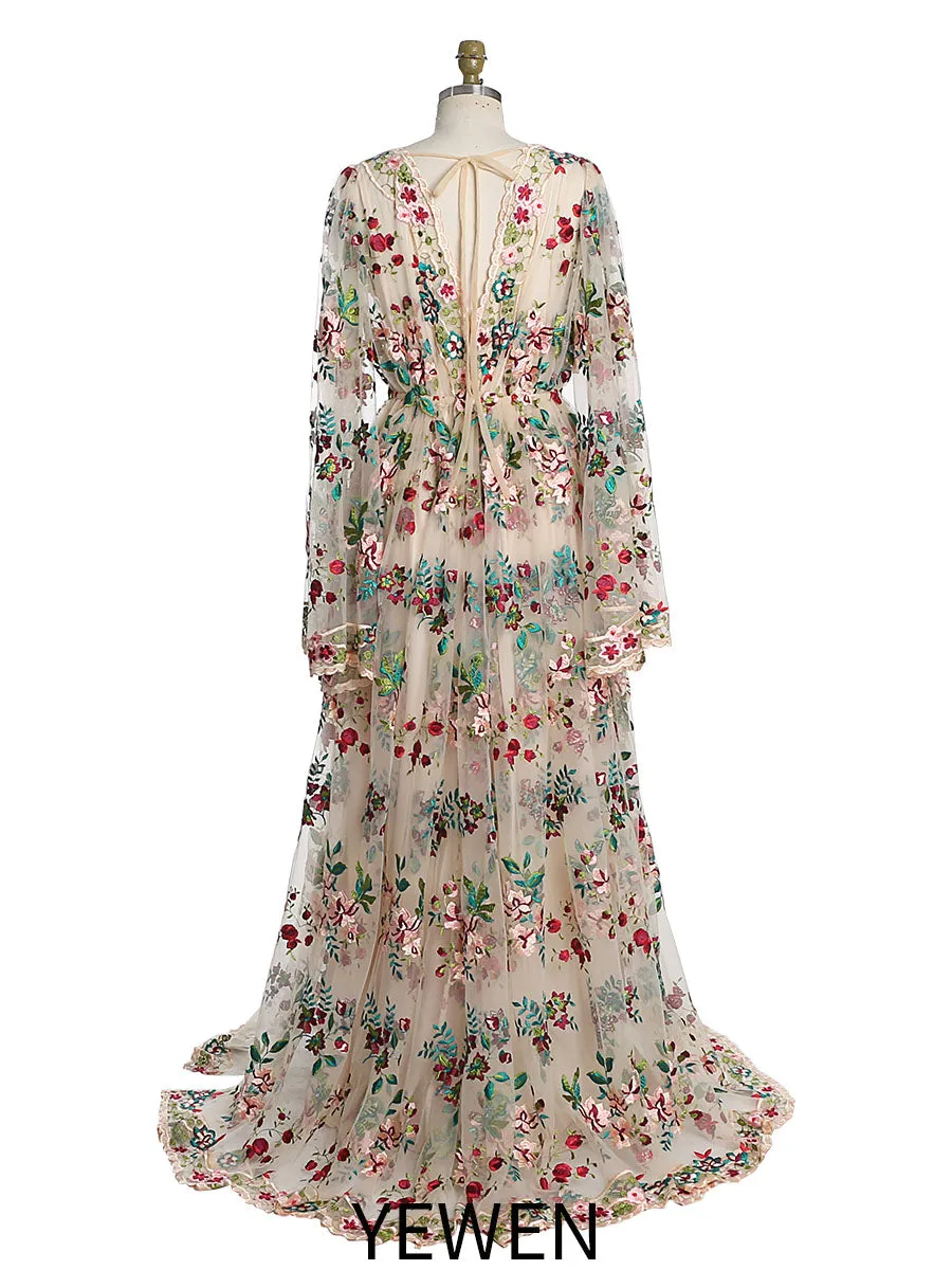 New Embroidery Lace Maternity Dress for Baby Shower Photo Shoot Gown YW231000
