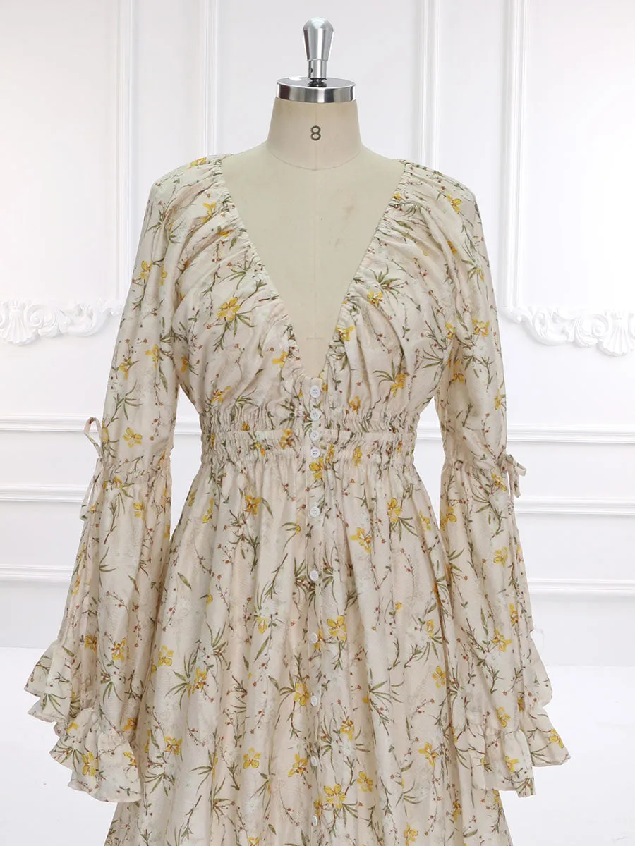 New Floral Print Cotton Maxi Dress Boho Beach Maternity Gown Fancy Photography Props YEWEN YD211202