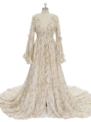 New Floral Print Cotton Maxi Dress Boho Beach Maternity Gown Fancy Photography Props YEWEN YD211202