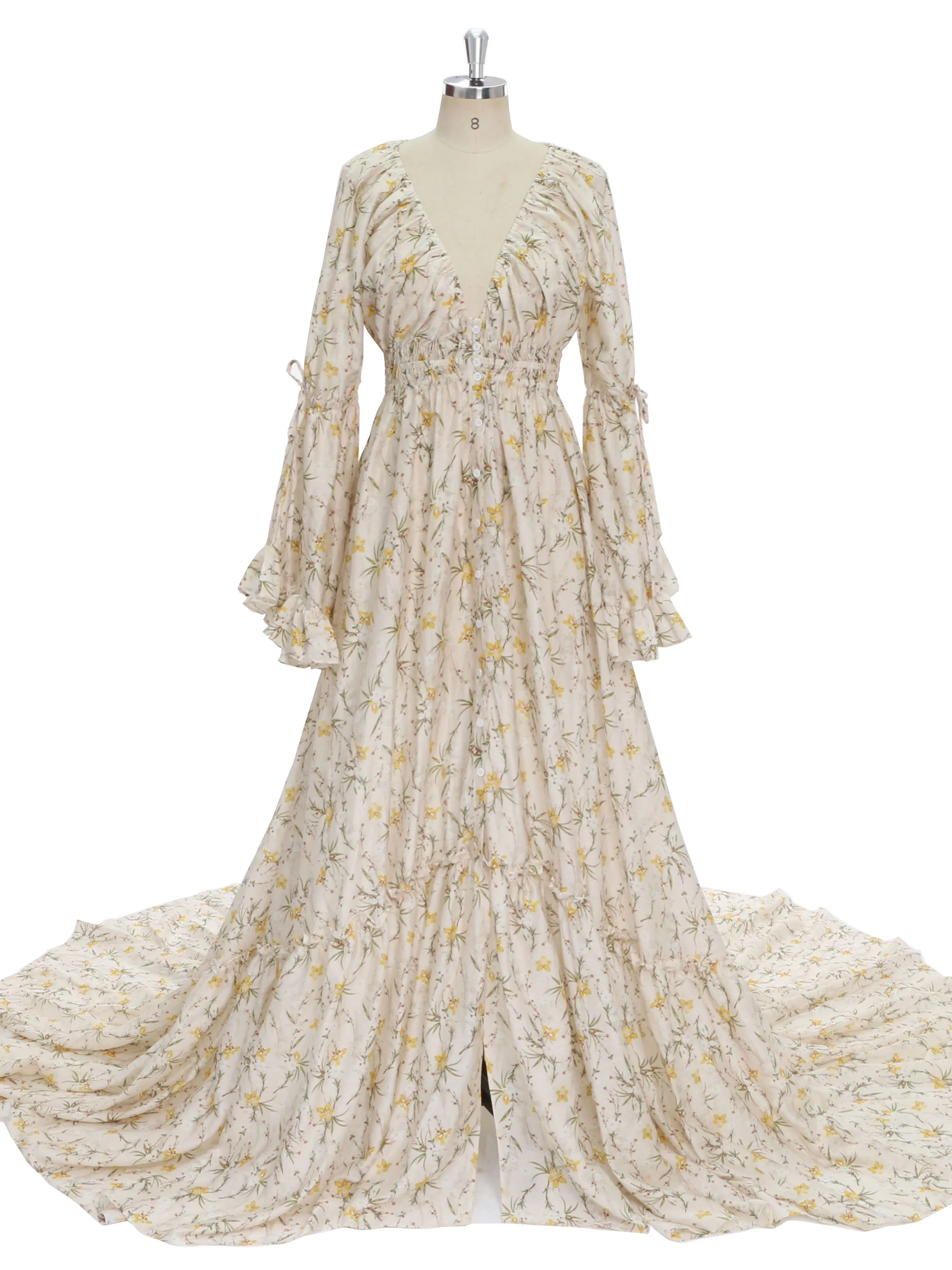 New Floral Print Cotton Maxi Dress Boho Beach Maternity Gown Fancy Photography Props YEWEN YD211202