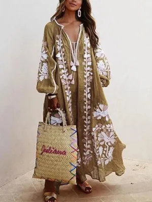 New Floral Print Loose Plus Sizes Long Boho Dresses