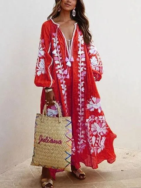 New Floral Print Loose Plus Sizes Long Boho Dresses