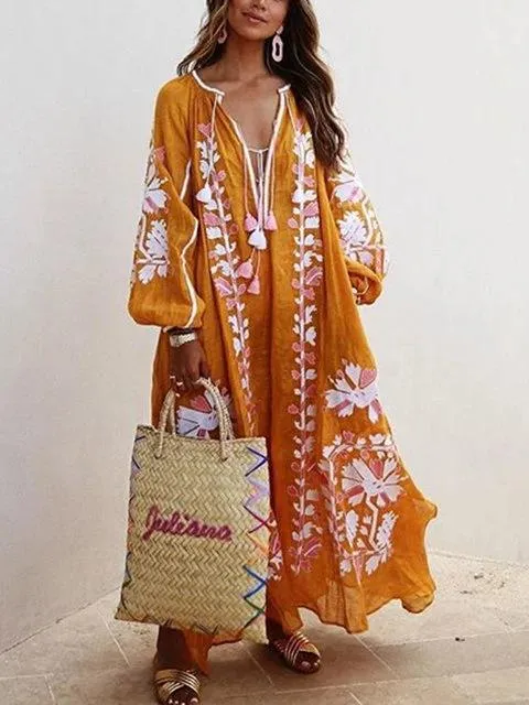 New Floral Print Loose Plus Sizes Long Boho Dresses