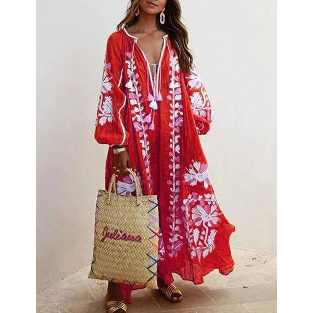 New Floral Print Loose Plus Sizes Long Boho Dresses