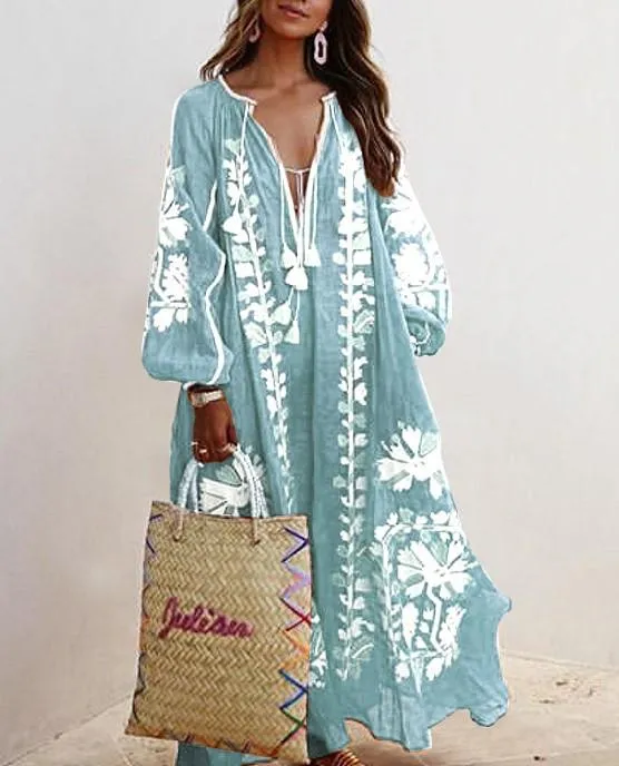 New Floral Print Loose Plus Sizes Long Boho Dresses
