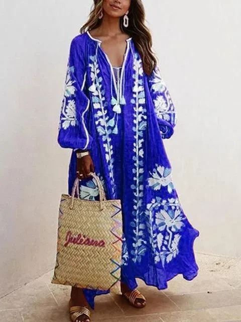 New Floral Print Loose Plus Sizes Long Boho Dresses